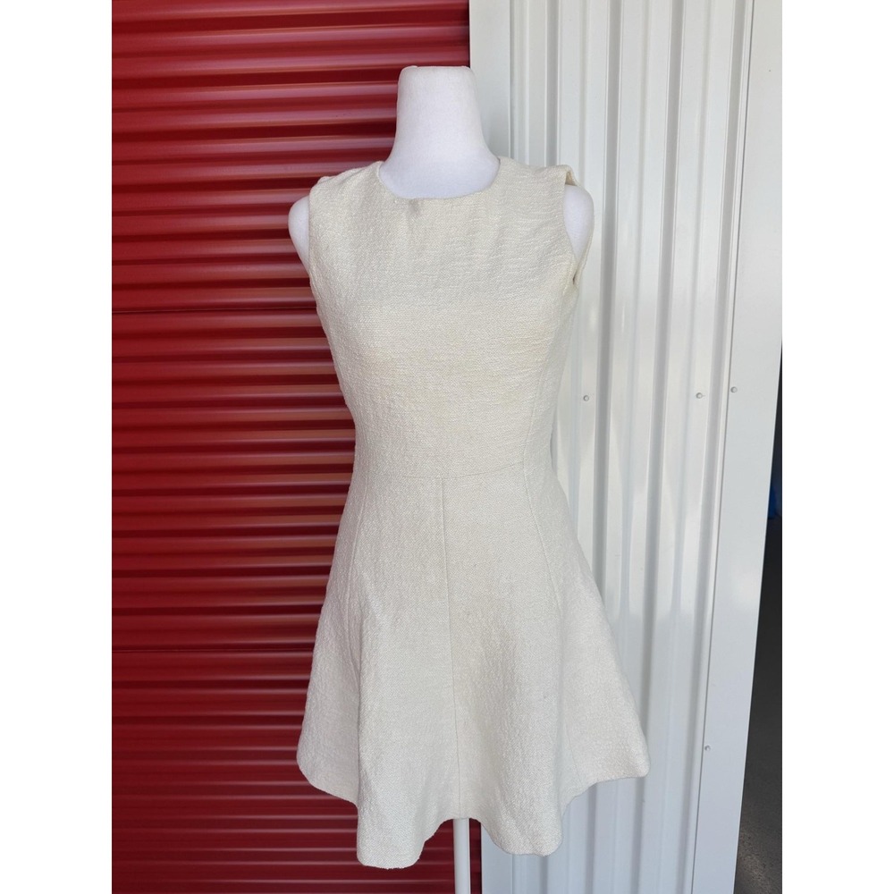 Theory Dress Womens 0 White Tweed Sleeveless Fit & Flare Lined Short Crew Neck